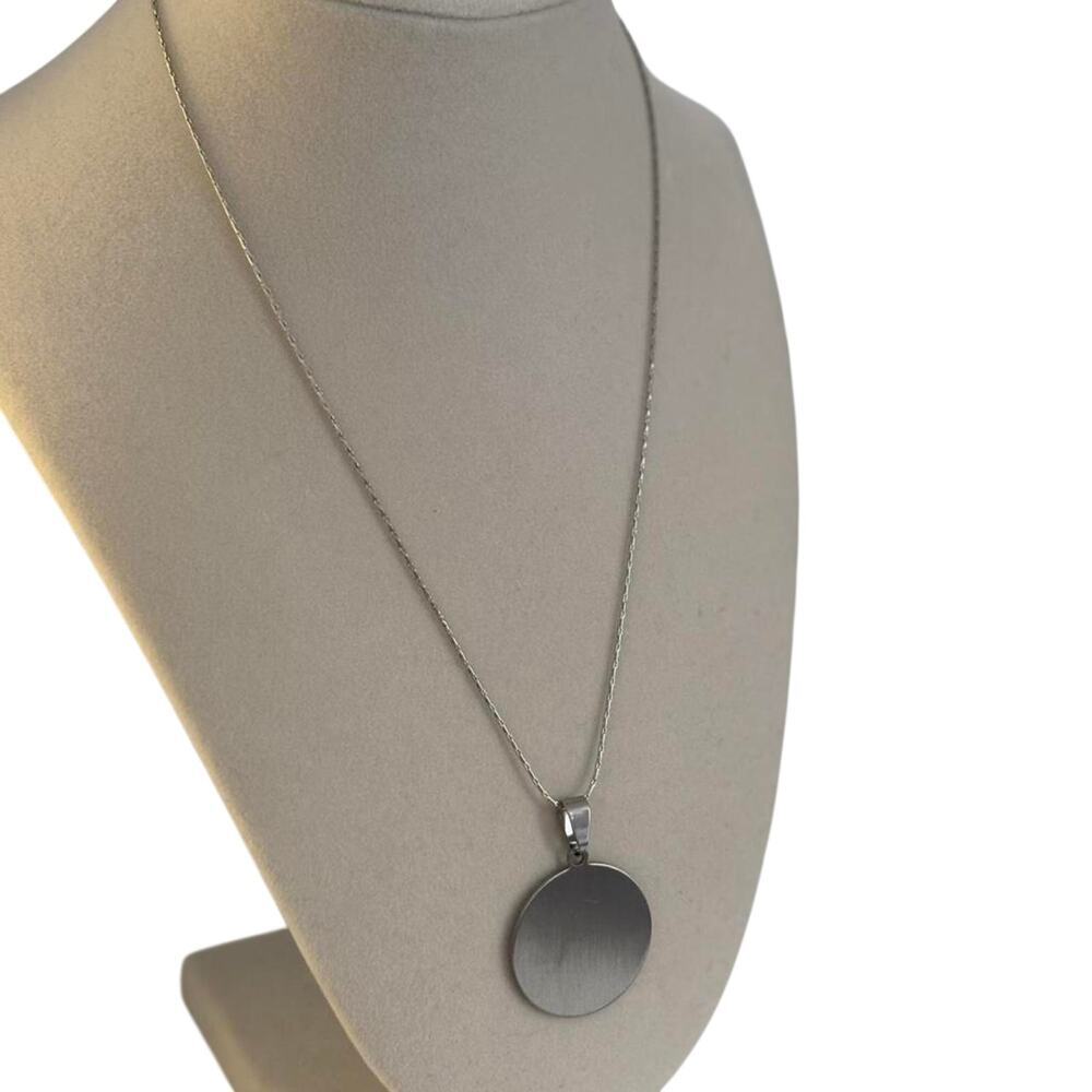 Silver Round Disc Pendant Necklace Minimalist Stainless Steel Women Jewelry - Picture 5 of 5